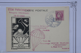 BD9 FRANCE BELLE CARTE  1946 PARIS ESSAI DE PARACHUTAGE +AFFR. PLAISANT - 1927-1959 Brieven & Documenten