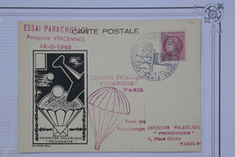 BD9 FRANCE BELLE CARTE  1946 PARIS ESSAI DE PARACHUTAGE +AFFR. PLAISANT - 1927-1959 Covers & Documents
