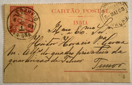 „NOVA GOA 1903“ INDIA PORTUGUEZA 1T Postal Stationery>TIMOR VIA MACAU !  (Carlos Portuguese Colonies Macao China Cover - Inde Portugaise
