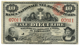 10 LIRE BANCA NAZIONALE NEL REGNO D'ITALIA CAVOUR COLOMBO 24/01/1868 BB/BB+ - Other & Unclassified