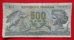 X1- 500 Lire (Aretusa) 1966. - 1967. Italy, Italie- Five Hundred Liras ,Circulated Banknote - 500 Lire