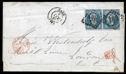 1867, 1 Oct. LETTRE A LONDRES, GB 20c EMPIRE (2) CAEN (CALVADOS) - 1862 Napoléon III