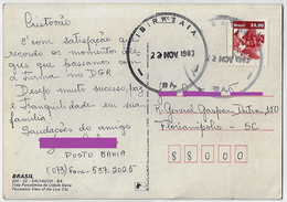 Brazil 1983 Postcard Sent From Ibirataia To Florianópolis Stamp RHM-615 National Economic Resources Coffee - Cartas