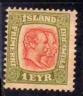 ISLANDA ICELAND ISLANDE 1907 1908 KING CHRISTIAN IX AND FREDERIK VIII 1e MNH - Ongebruikt