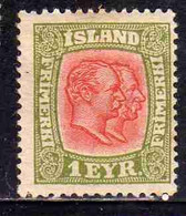 ISLANDA ICELAND ISLANDE 1907 1908 KING CHRISTIAN IX AND FREDERIK VIII 1e MH - Unused Stamps