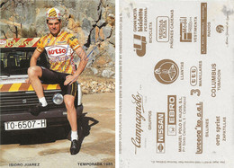 CARTE CYCLISME ISUIDRO JUAREZ TEAM HUESO 1985 ( COUPE FORMAT 10 X 14,5, VOIR PARTIE ARRIERE ) - Ciclismo
