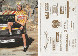 CARTE CYCLISME JOSE ANGEL URIEN TEAM HUESO 1985 ( COUPE FORMAT 10 X 14,5, VOIR PARTIE ARRIERE ) - Ciclismo