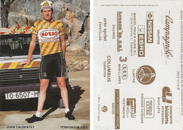 CARTE CYCLISME JUAN CALDENTEY TEAM HUESO 1985 ( COUPE FORMAT 10 X 14,5, VOIR PARTIE ARRIERE ) - Ciclismo