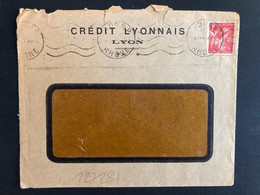 LETTRE CREDIT LYONNAIS LYON TP IRIS 1F Perforé CL OBL.MEC.2 IV 41 LYON RP RHONE (69) - Covers & Documents