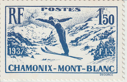 France 1937 Reproduction Timbre Championnats Ski Chamonix 334 Sur Carte - Cartas & Documentos