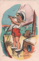 CPA Germaine Bouret - V'la Encore Totor Qui Flirte ! Illustration Enfant Longue Vue Bateau Chien - Voilier - Bouret, Germaine