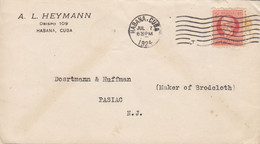 Cuba A. L. HEYMANN, HABANA 1924 Cover Letra PASSIAC N. J. United States Maximo Gomez Stamp - Brieven En Documenten