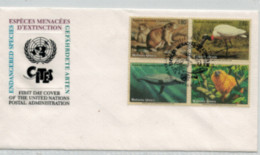 Nations Unies - "Espèces Animales Menacées D'extinction" - Carrés Oblitérés N°265 à 268 Sur Enveloppe 1er Jour De 1994 - Storia Postale