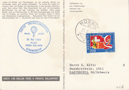 SUISSE CARTE TRANSPORTE PAR LE BALLON ALBIS 1964 - Postmark Collection