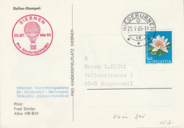 SUISSE CARTE TRANSPORTE PAR LE BALLON SIEBNEN 1965 - Postmark Collection