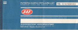 JAT Yugoslavia Passenger Ticket Baggage Check Flight Zagreb-Milano-Zagreb 1977 - Billetes