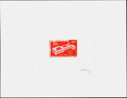 Saint Pierre Et Miquelon épreuves D'artistes N°398 20f Anniversaire De L'O.M.T épreuve En Rouge Signée - Imperforates, Proofs & Errors