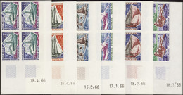 Polynésie Non Dentelés N°36 /41 Bateaux 6 Blocs De 4 Coins Datés Non Dentelés Qualité:** - Non Dentelés, épreuves & Variétés