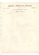 Papier à Lettres Avec En-tête Grand Hôtel De L'Europe à Tarare Années 30 - Format : 27x21 Cm - Sport En Toerisme