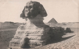 CPA Egypte - Carte Photo Du Sphinx - Un Homme Debout Sur Le Sphinx - Desert - Pyramide - Sphynx