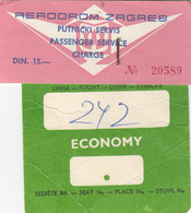 Airport Zagreb Yugoslavia Croatia Boarding Pass + Passenger Service Charge - Carte D'imbarco