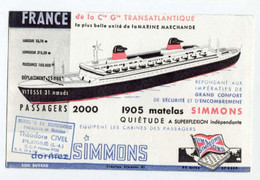 Beau Buvard "Paquebot France - Compagnie Générale Transatlantique - Matelas Simmons Théodore Civel à Plessé" French Line - Transportmiddelen