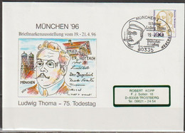 Bund Privat Ganzsache 1996 Nr. PU 350 D2/026a SoSt. München96 75.Todestag Ludwig Thoma  (d 6934 ) - Private Covers - Used