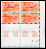 Bloc De 4 Timbres** Gommés De 1985 "20,00 F. - Hydravion CAMS 53" Avec Date 19 . 11 . 84 (1 Trait) - Airmail