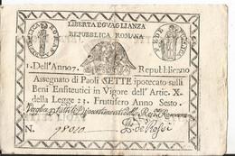 Assignat Italie - - à Repubblica Romana Assegnati 1798 Sette 7 Paoli Dell'anno 7 Bel Bello Q.spl Lotto.1876 - Other