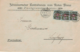 [A5] Schweizer Zentralverein Vom Roten Kreuz Aarau 13.X.1911 No. 142 > Lenzburg (rsA) - Vrijstelling Van Portkosten