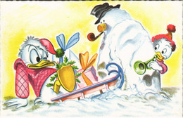 PC DISNEY, DONALD DUCK, HUEY DUCK, SNOWMAN, Vintage Postcard (b43727) - Disneyland