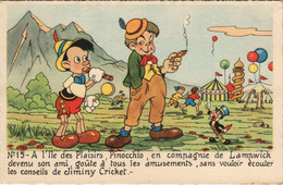 PC DISNEY, PINOCCHIO AND JIMINY CRICKET, LAMPWICK, Vintage Postcard (b43740) - Disneyland