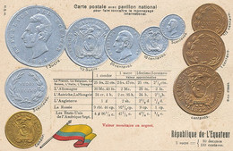 Embossed Card Gold And Silver Coins Of Ecuador  Flag - Ecuador