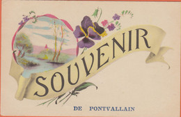 D72 - PONTVALLAIN - SOUVENIR DE PONTVALLAIN - Carte Fantaisie Fleurs Et Dessin Dans Un Médaillon - Pontvallain
