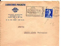 20F MULLER Type II - Sur Enveloppe LABORATOIRES PHAGOGÈNE NICE 1957 - 1955-1961 Marianne (Muller)