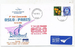 AVION AVIATION AIRLINE FDC AIR FRANCE  1er VOL CONCORDE OSLO-PARIS 1998 - Vliegtuigen