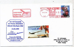 AVION AVIATION AIRLINE FDC AIR FRANCE  1er VOL CONCORDE DETROIT USA-PARIS CdG 1999 - Vliegtuigen