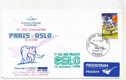AVION AVIATION AIRLINE FDC AIR FRANCE  1er VOL CONCORDE PARIS-OSLO 1998 - Vliegtuigen