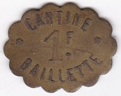 94 Val De Marne. Vincennes . 6e Régiment De Dragons. Cantine Baillette. 1 Franc, En Laiton - Notgeld