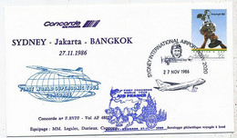 AVION AVIATION AIRLINE FDC AIR FRANCE  VOL CONCORDE SYDNEY-JAKARTA-BANGKOK 1986 - Vliegtuigen