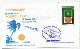 AVION AVIATION AIRLINE FDC AIR FRANCE  1er VOL CONCORDE TOZEUR-PARIS 1987 - Vliegtuigen