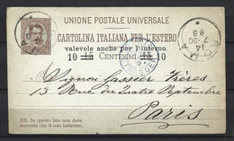 Italie - Entier Postal - Pour L'étranger - Surchargé 15 C Puis Surchargé Ultérieurement à 10c Pour L'intérieur - 1890 - Entero Postal