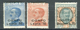 CORFU 1923 NON EMESSI 3 V. * GOMMA ORIGINALE - Corfù