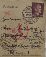 Postkarte 1943 (3/3) - DARGISLAFF GREIFENBERG (POM) To France Saintes - Cartas
