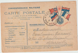 5505 Carte Postale Franchise Militaire L'union Fait La Force SP 112 Ww1 DRAPEAU Marseille Garraud - Storia Postale