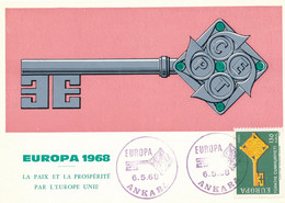 TURQUIE - CARTE EUROPA AVEC CAD ANKARA DU 6 MAI 1968 - Lettres & Documents