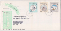 Int. Geophysical Year, Glaciology Scientific Study Of Ice In The Environment Glaciers, Map, Globe South Georgia FDC 1987 - Géorgie Du Sud