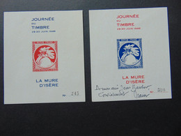 Très Belle Paire De Deux Blocs émis Par Draim Pour La Journée Du Timbre De La Mure D'Isère De 1946 Dont Un Dédicacé - Briefmarkenmessen