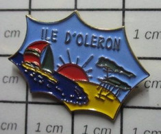 Sp10 Pin's Pins / Beau Et Rare / THEME : VILLES / ILE D'OLERON PLAGE SOLEIL MER BATEAU Par CHALLENGE OLERON - Sailing, Yachting