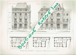 2 PLANS DESSIN 1899 PARIS 16° HOTEL 48 RUE SPONTINI ARCHITECTES LANGLOIS ET FRANCOTTE - Parijs